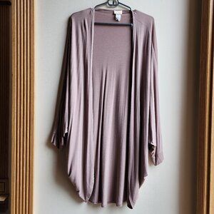 ICONIC LUXE Mauve Extra Long Open Angled Jersey Cardigan Size Small